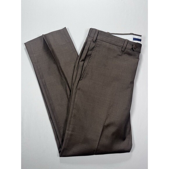 Men's Incotex Super 100's Wool Flat Front Dress Pants 36x31 Brown High Comfort - Picture 1 of 13